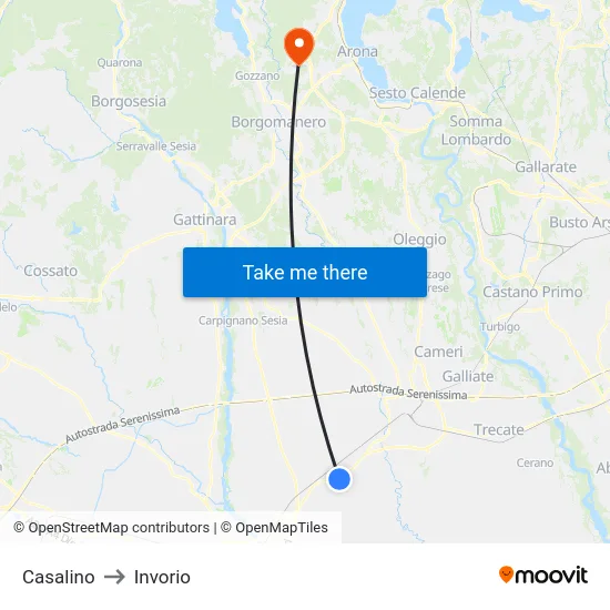 Casalino to Invorio map