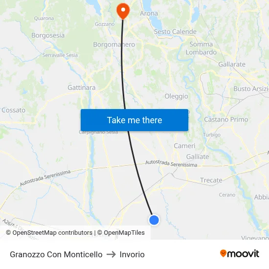 Granozzo Con Monticello to Invorio map