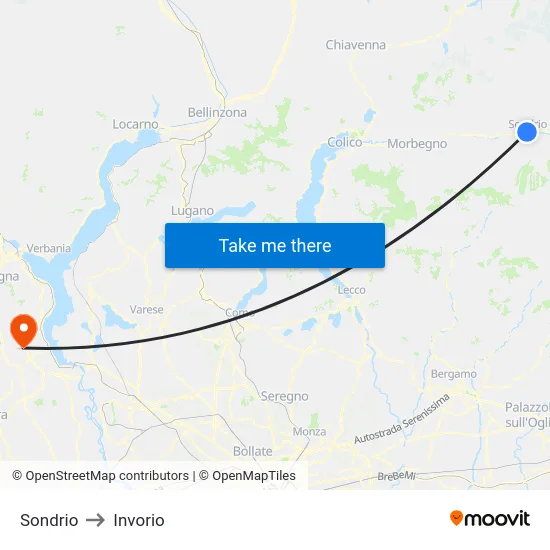 Sondrio to Invorio map