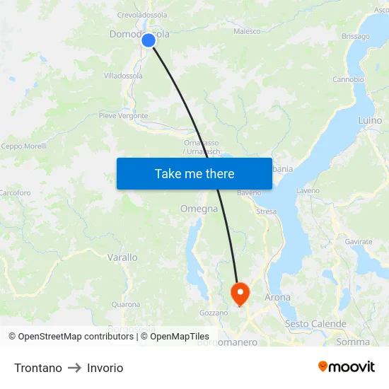 Trontano to Invorio map
