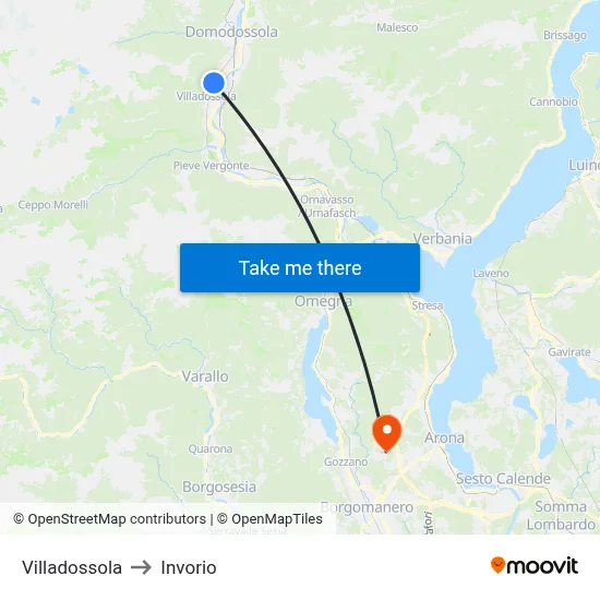 Villadossola to Invorio map