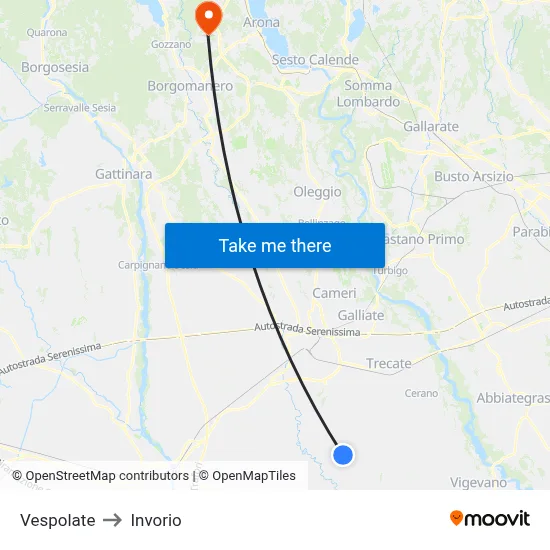 Vespolate to Invorio map