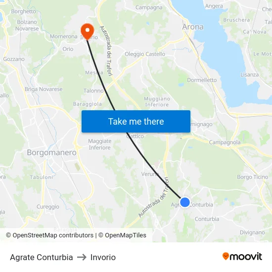 Agrate Conturbia to Invorio map