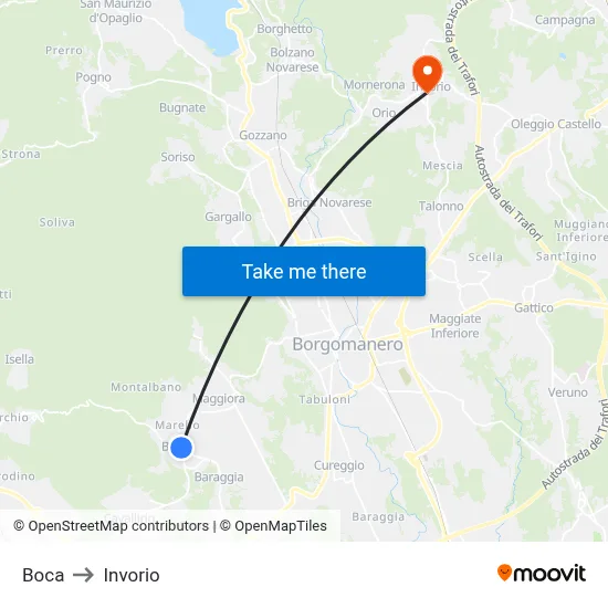 Boca to Invorio map
