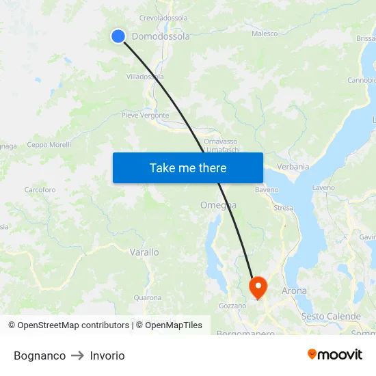 Bognanco to Invorio map