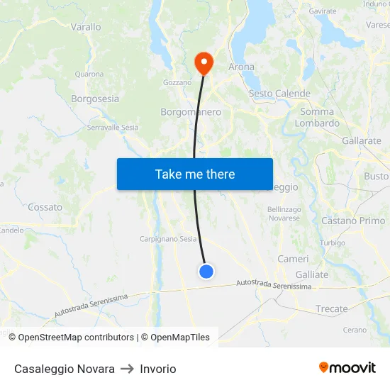 Casaleggio Novara to Invorio map