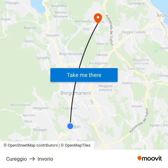 Cureggio to Invorio map
