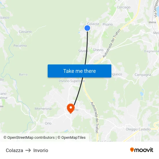 Colazza to Invorio map