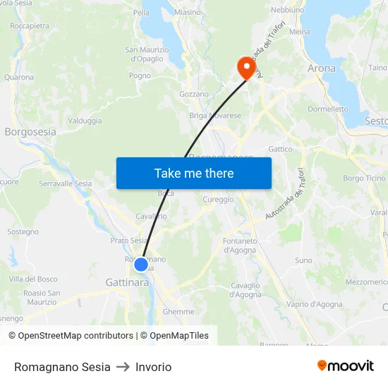 Romagnano Sesia to Invorio map