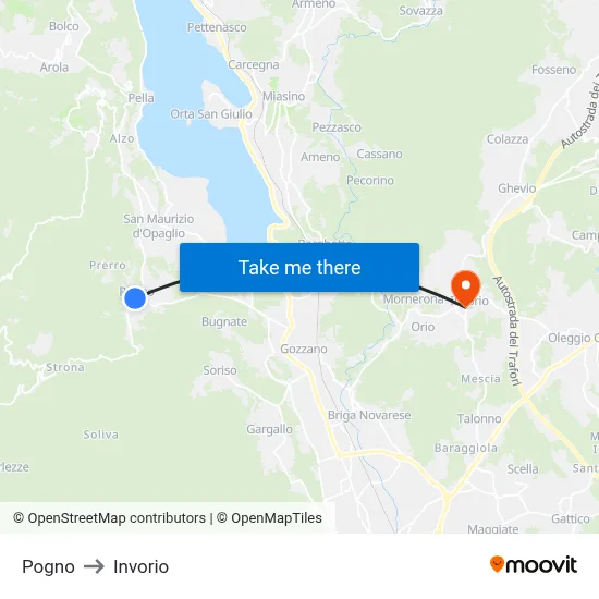 Pogno to Invorio map