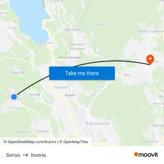 Soriso to Invorio map