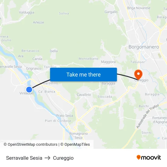Serravalle Sesia to Cureggio map