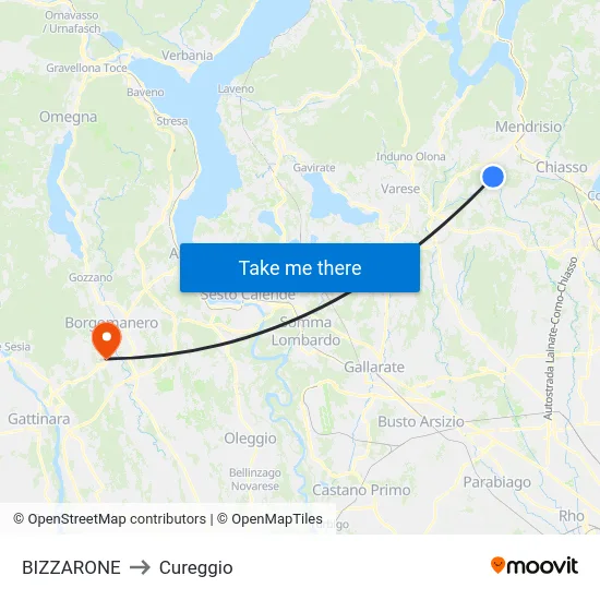Bizzarone to Cureggio map