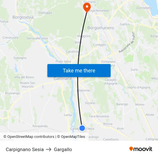 Carpignano Sesia to Gargallo map