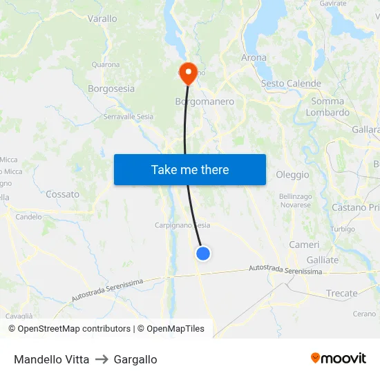 Mandello Vitta to Gargallo map