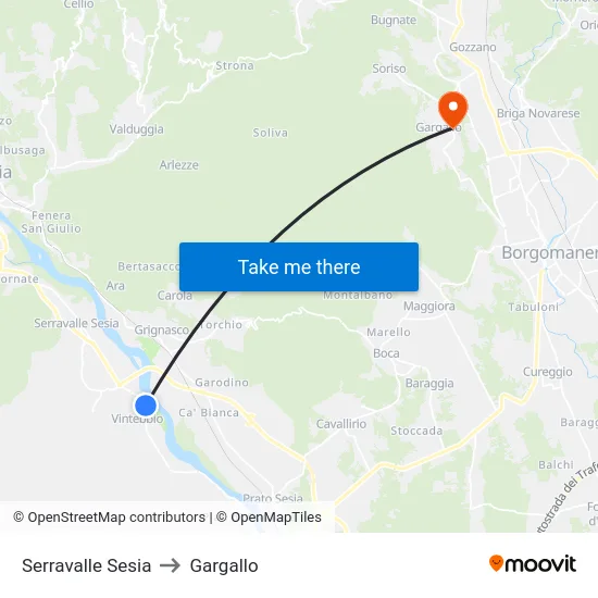 Serravalle Sesia to Gargallo map