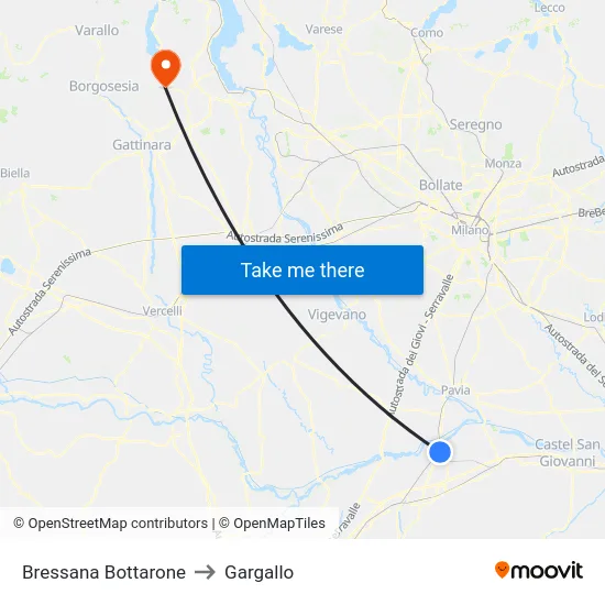 Bressana Bottarone to Gargallo map