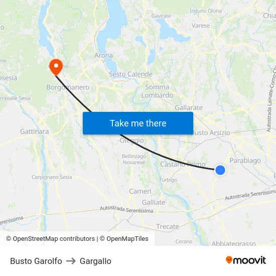 Busto Garolfo to Gargallo map