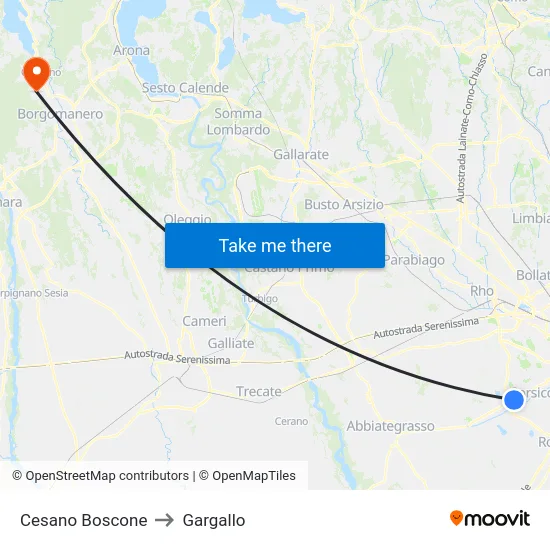 Cesano Boscone to Gargallo map