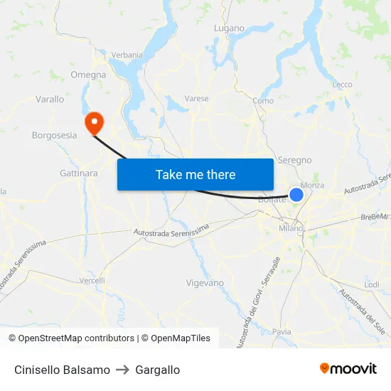 Cinisello Balsamo to Gargallo map