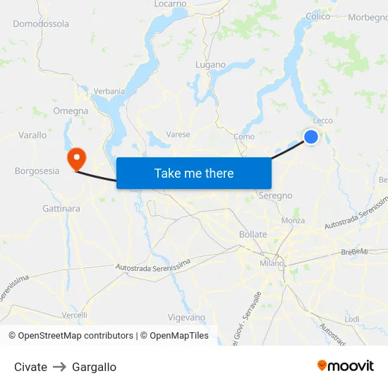 Civate to Gargallo map
