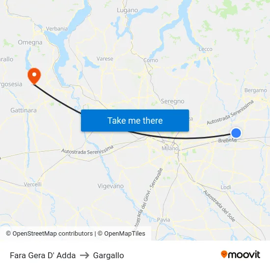 Fara Gera D' Adda to Gargallo map
