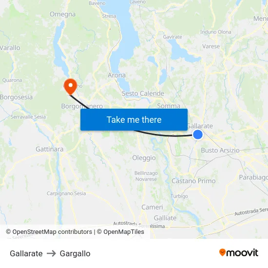 Gallarate to Gargallo map