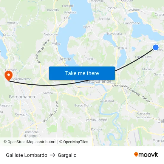 Galliate Lombardo to Gargallo map