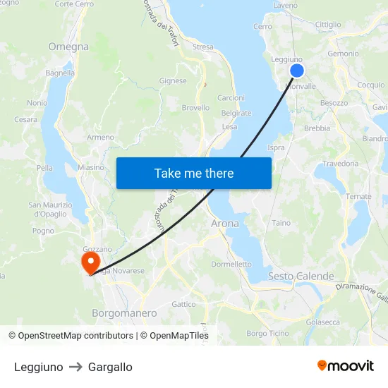 Leggiuno to Gargallo map