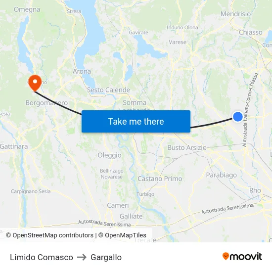 Limido Comasco to Gargallo map