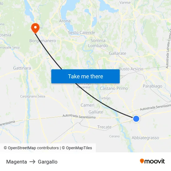 Magenta to Gargallo map