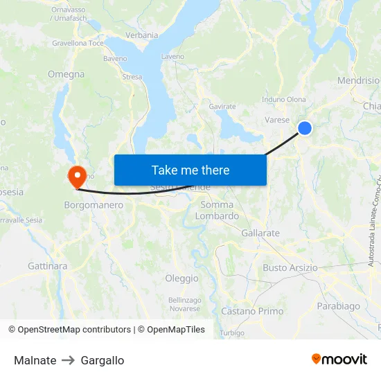 Malnate to Gargallo map