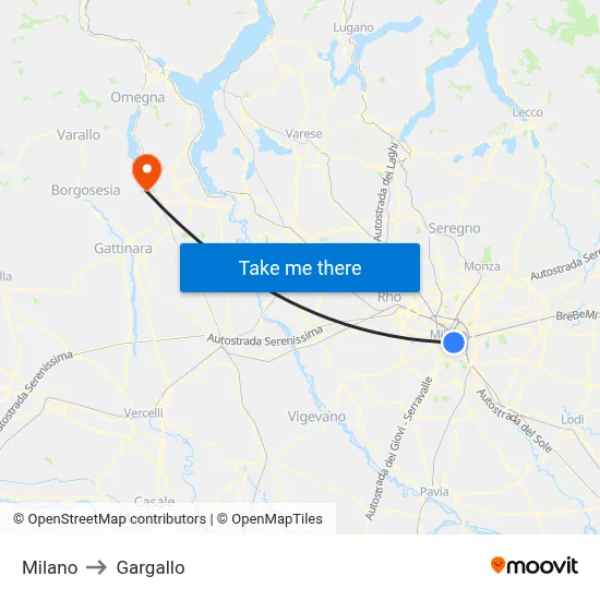 Milan to Gargallo map