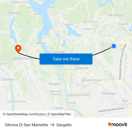 Oltrona Di San Mamette to Gargallo map