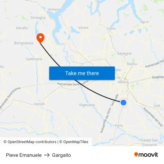Pieve Emanuele to Gargallo map