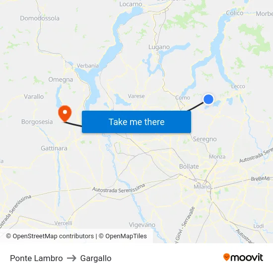 Ponte Lambro to Gargallo map