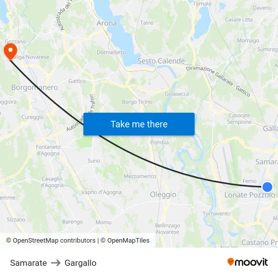 Samarate to Gargallo map