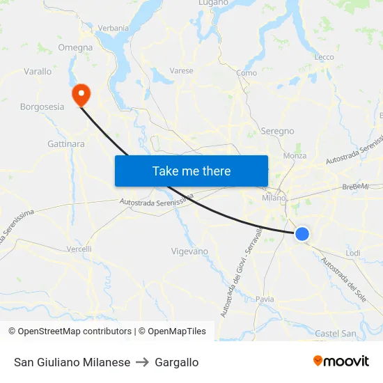 San Giuliano Milanese to Gargallo map
