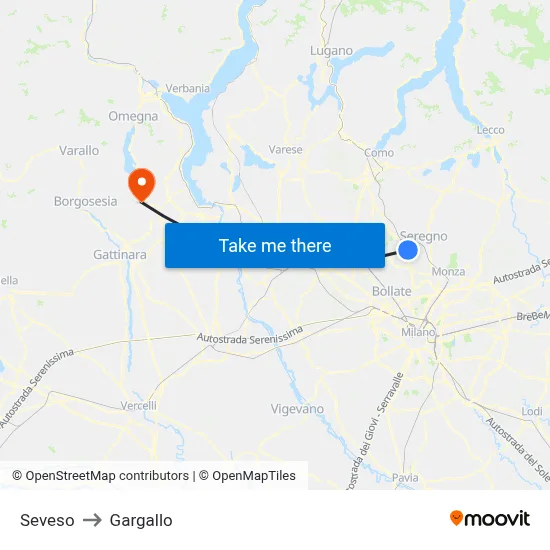 Seveso to Gargallo map