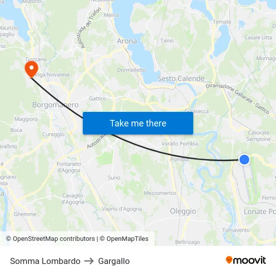 Somma Lombardo to Gargallo map