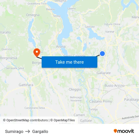 Sumirago to Gargallo map