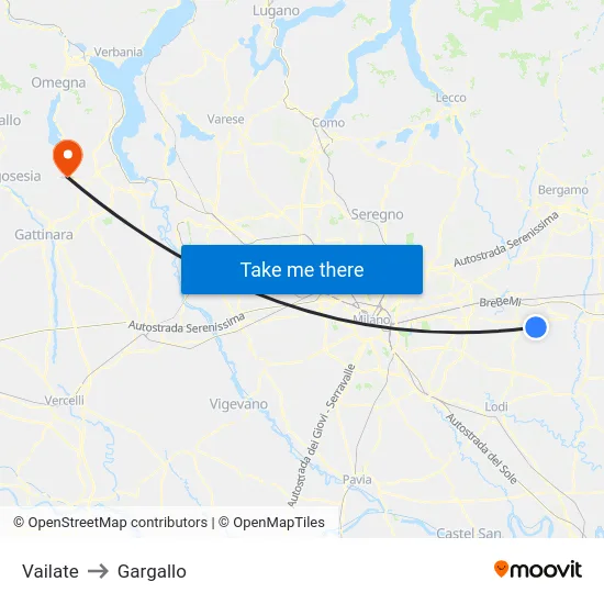 Vailate to Gargallo map