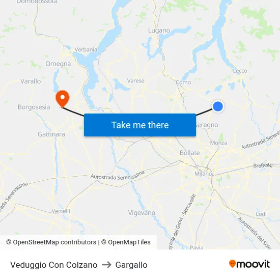 Veduggio con Colzano to Gargallo map