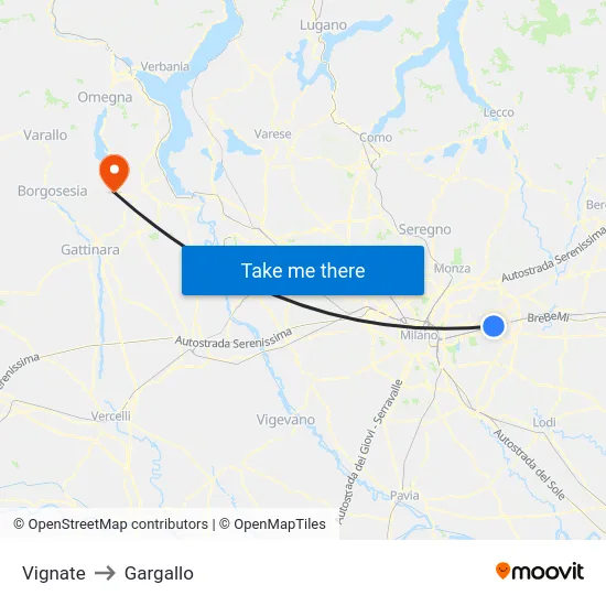 Vignate to Gargallo map