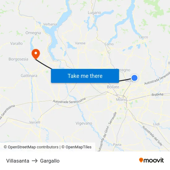 Villasanta to Gargallo map