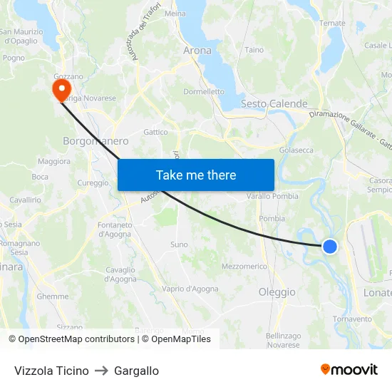 Vizzola Ticino to Gargallo map