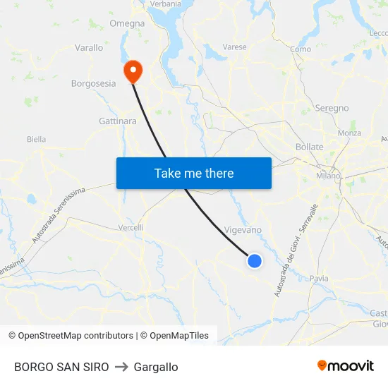 Borgo San Siro to Gargallo map