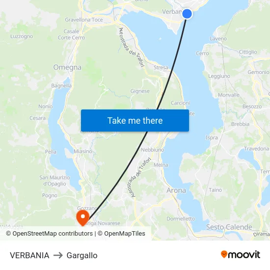 Verbania to Gargallo map