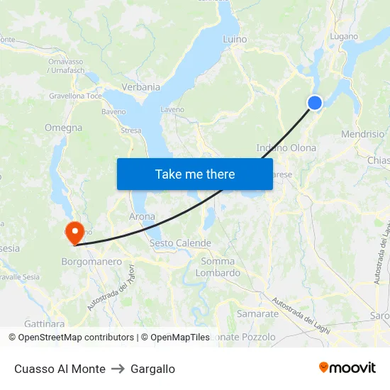 Cuasso Al Monte to Gargallo map