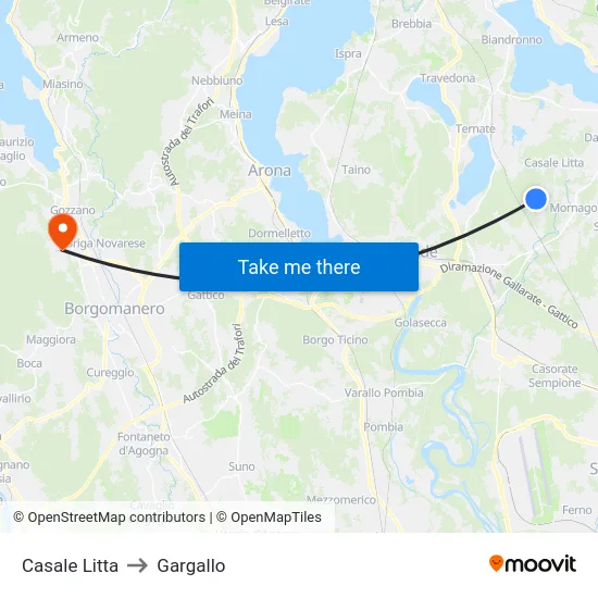 Casale Litta to Gargallo map